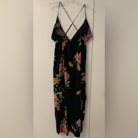 Long Maxi Sundress Backless Black with Floral Print Size Small - Picture 3 of 4